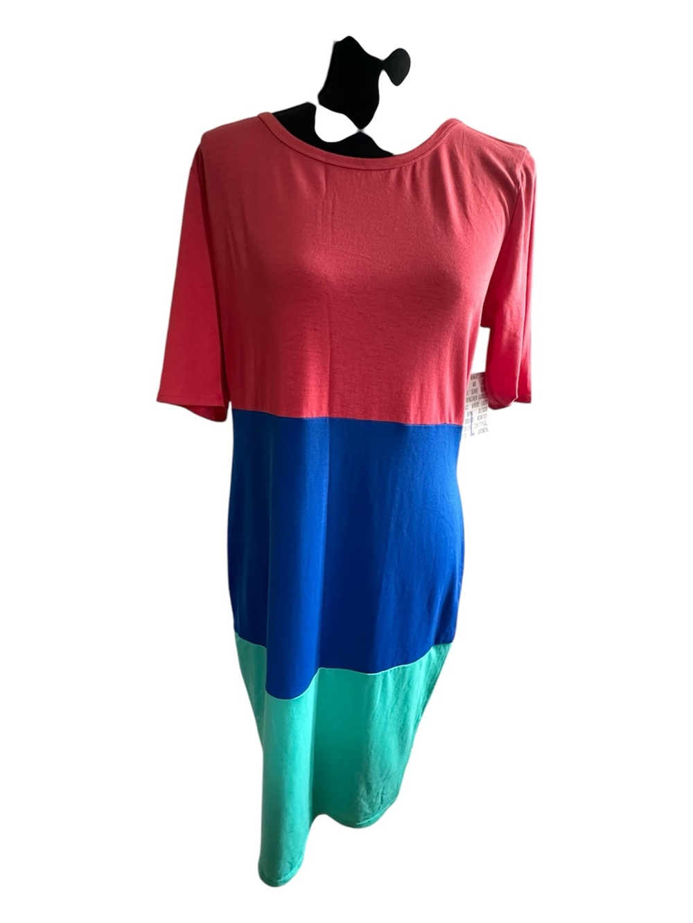 LuLaRoe Julia Colorblock Midi Dress in Coral, Blue & Mint
